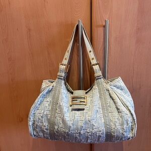 Fendi Textured Denim Shoulder Bag